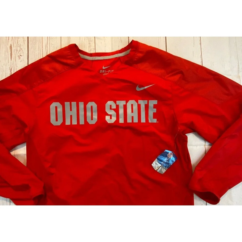 Nike Mens Size M Pullover Windbreaker V-neck Ohio State Polyester Red Solid NCAA